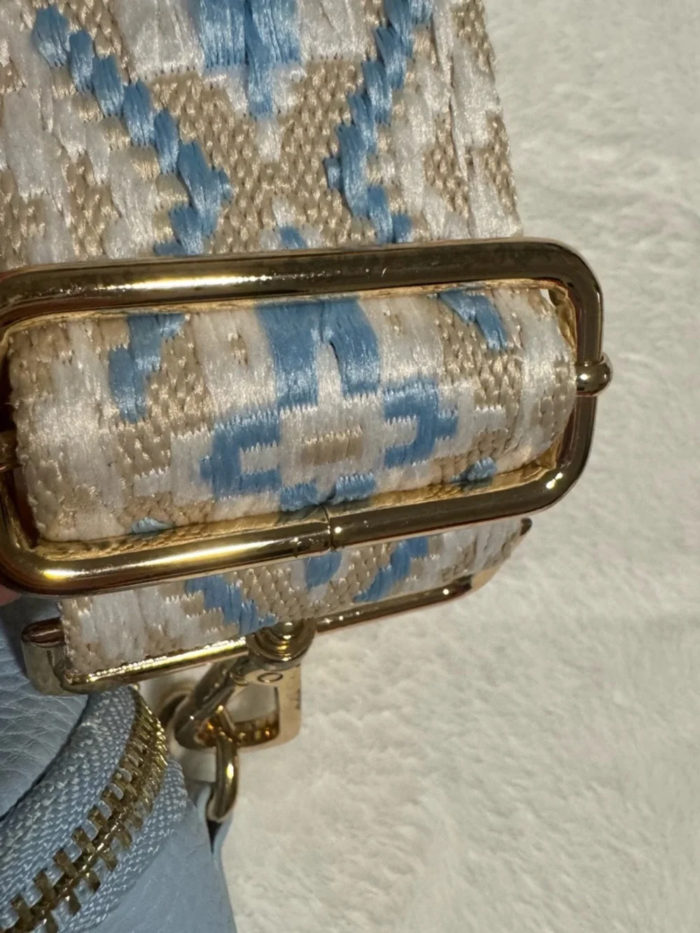 Boho Stylish Light Blue Crossbody Bag with Patterned Strap baby blue color - Picture 5 of 8